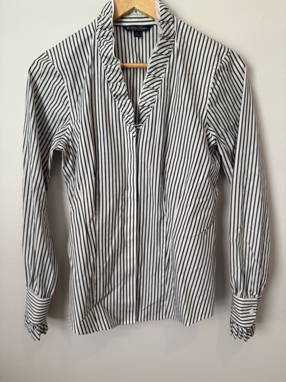 Brooks Brothers Fitted Striped Supima® Cotton Ruffle Dress Shirt Business Sz 6